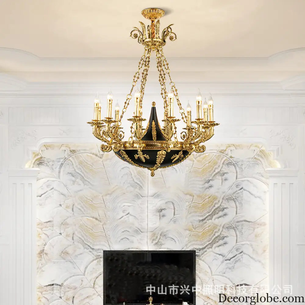 French Retro Crystal Copper Branch Chandelier