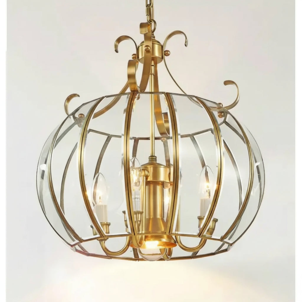 Modern 4L D430mm H490mm 40W Brass Pendant Lamp 4Lights Vintage 100% Copper Glass AC110V/220V Glass Shade Pendant Light