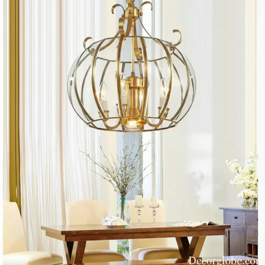 Modern 4L D430mm H490mm 40W Brass Pendant Lamp 4Lights Vintage 100% Copper Glass AC110V/220V Glass Shade Pendant Light