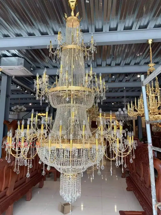 European-Style Living Room Crystal Chandelier Duplex Floor-To-Ceiling Light Fixture Luxurious and Grand Chandelier for