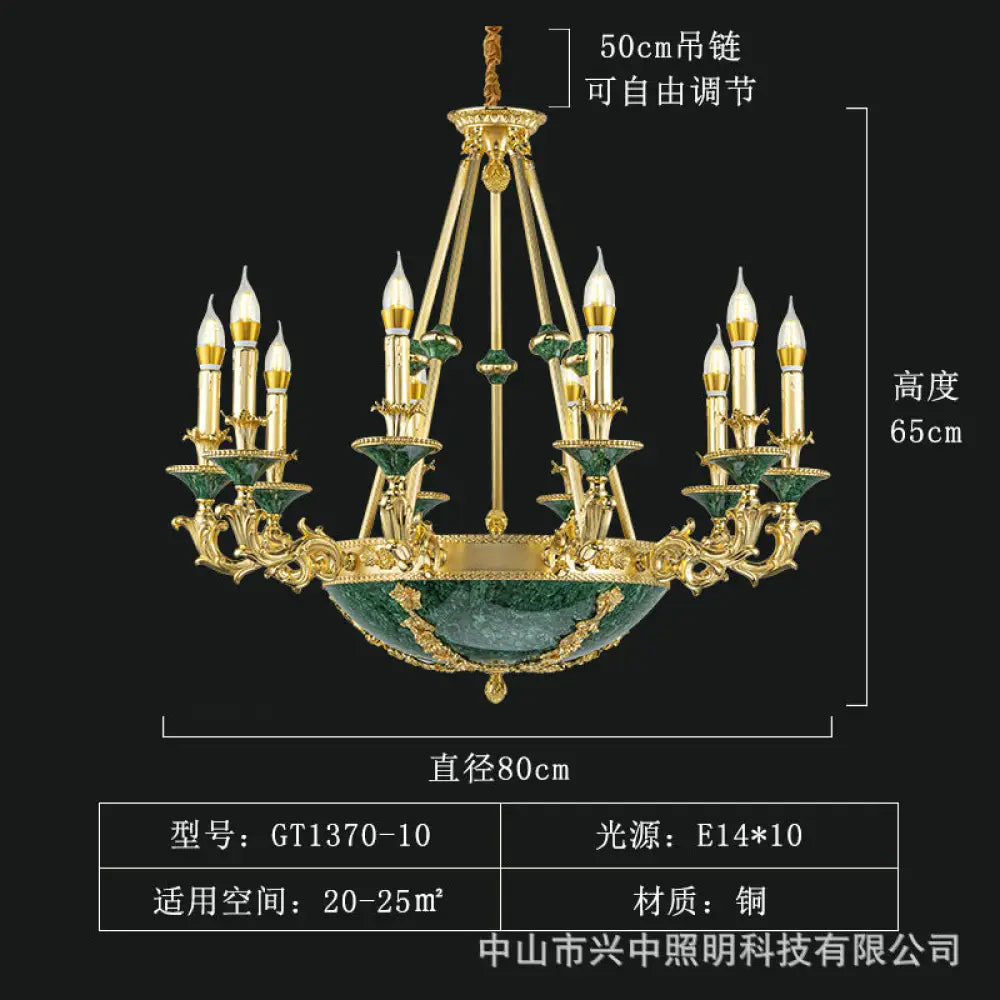 Leah French Retro Copper Crystal Villa Chandelier 10-head chandelier (diameter 80cm, height 65cm) Chandelier