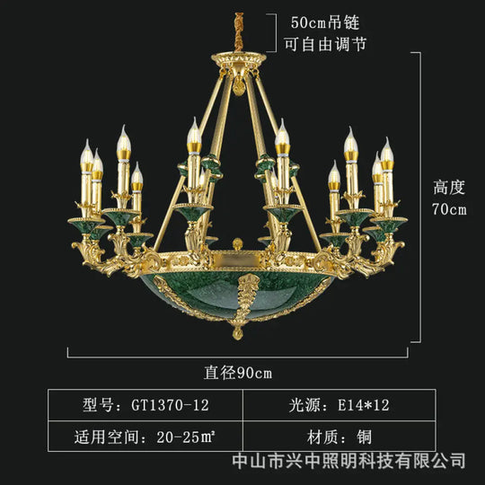 Leah French Retro Copper Crystal Villa Chandelier 12-head chandelier (diameter 90cm, height 70cm) Chandelier