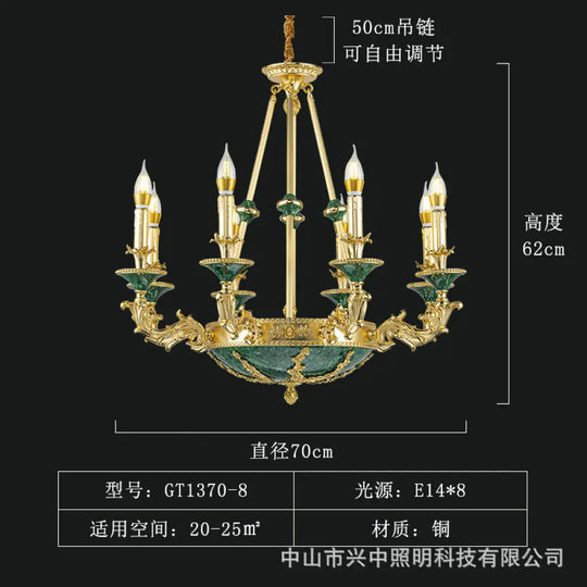 Leah French Retro Copper Crystal Villa Chandelier 8-head chandelier (diameter 70cm, height 62cm) Chandelier