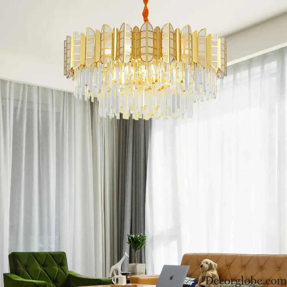 LED Stainless Steel Golden Post-Modern Chandelier - Light Luxury Crystal Elegance for Living Rooms, Bedrooms, and Dining Spaces - DecorGlobe