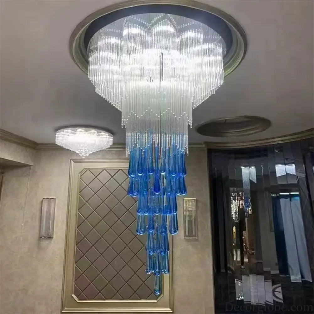 Liana Custom Build Blue Waterdrop Glass Chandelier Chandelier