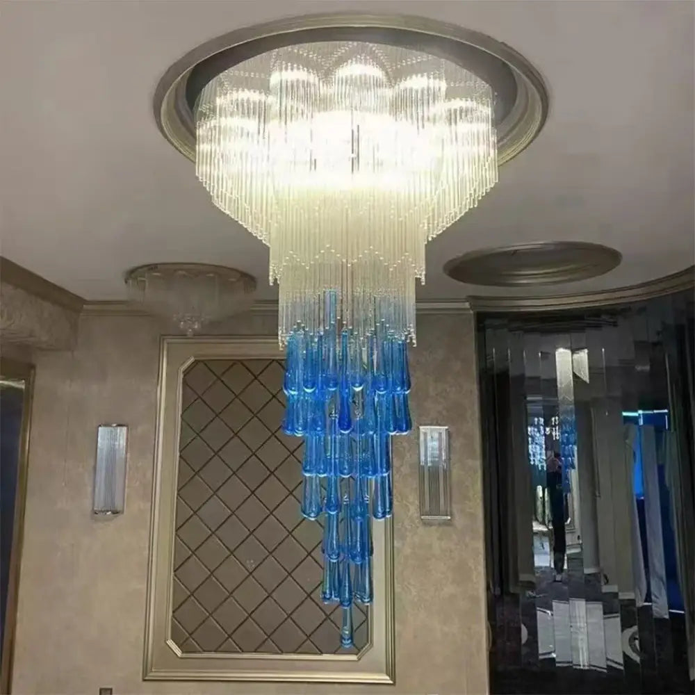 Liana Custom Build Blue Waterdrop Glass Chandelier Chandelier