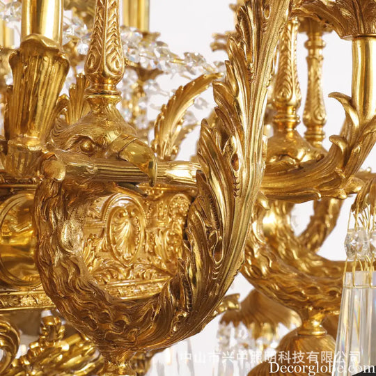 European-style copper Villa Hall chandelier French luxury elegant duplex building high retro living room candle crystal