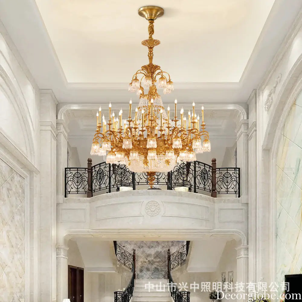 European-style copper Villa Hall chandelier French luxury elegant duplex building high retro living room candle crystal