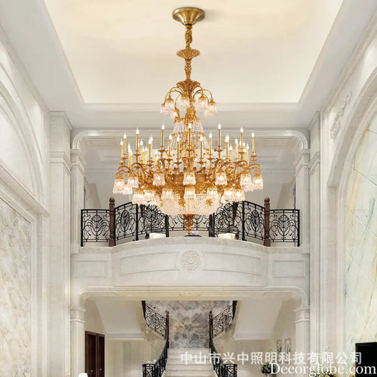 European-style copper Villa Hall chandelier French luxury elegant duplex building high retro living room candle crystal