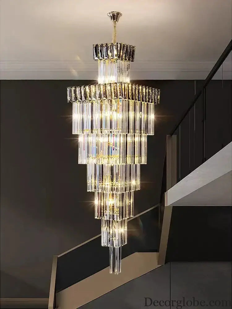 Luxurious Crystal Clear Pendant Light - Artistic Chandelier for Elegant Living Rooms and Staircases - DecorGlobe