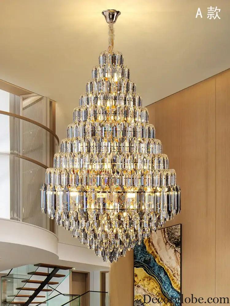 Luxurious Golden Amber Crystal Chandelier - Grand Decorative Lighting for Lobbies, Villas, Staircases, and Corridors - DecorGlobe
