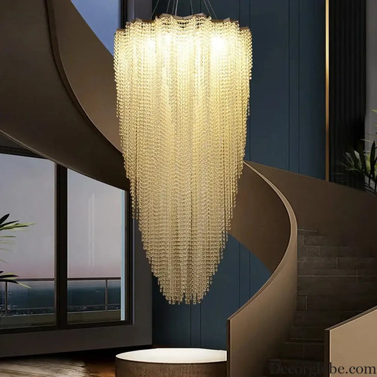 Luxurious Modern Crystal Chain Chandelier - A Dazzling Dining Room Centerpiece with Rectangle Design and LED Brilliance - DecorGlobe