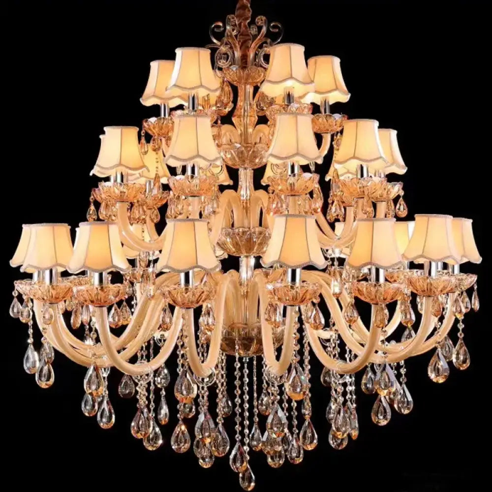 Luxury Crystal Candle Chandelier for Penthouse Hall and Staircase With lampshade / Neutral light Chandeliers