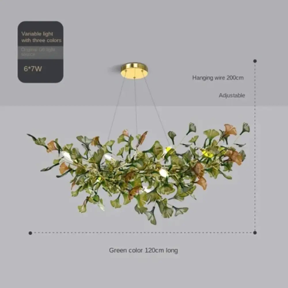 Luxury Ginkgo Leaf Glass Branch Chandelier L120cm Green Chandelier
