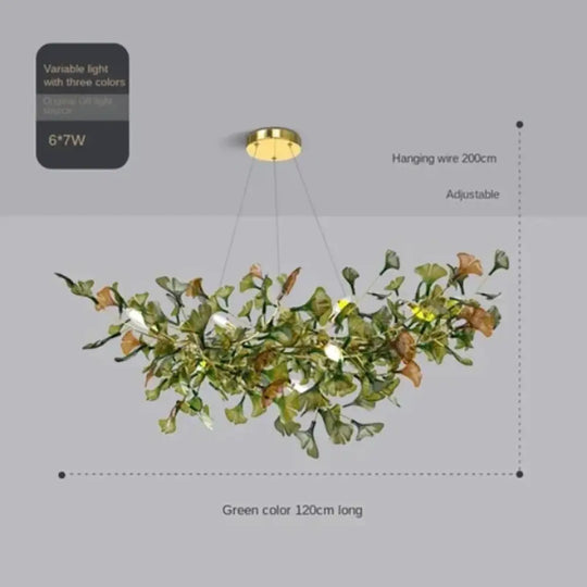 Luxury Ginkgo Leaf Glass Branch Chandelier L120cm Green Chandelier