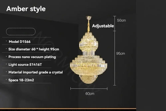 Luxury Hollow Crystal Pendant Chandelier for Villa and Hotel Lobby Amber D60XH95CM / White light Chandelier