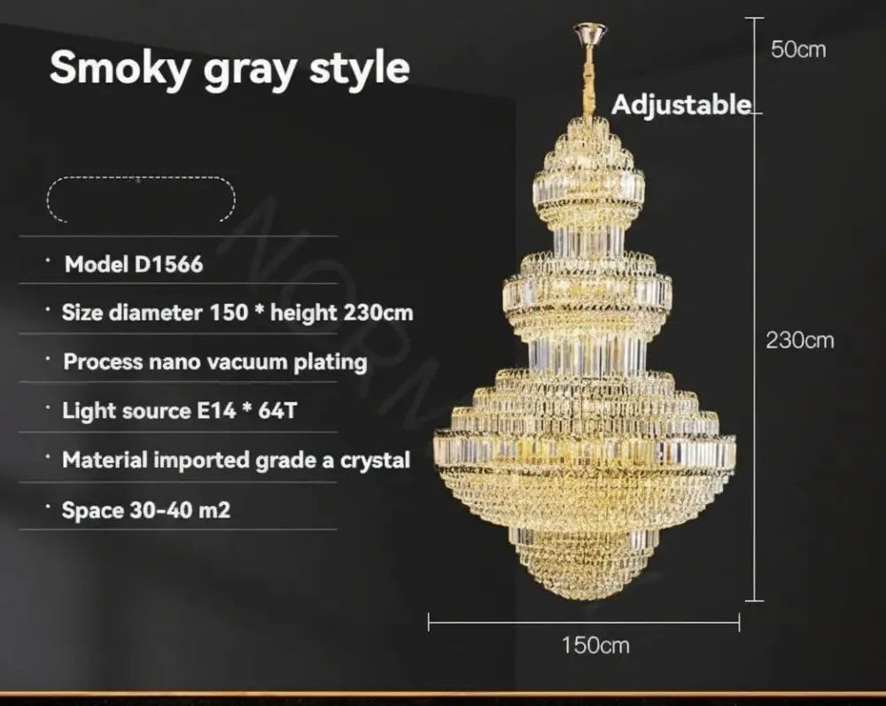Luxury Hollow Crystal Pendant Chandelier for Villa and Hotel Lobby Smoky D150XH230CM / White light Chandelier