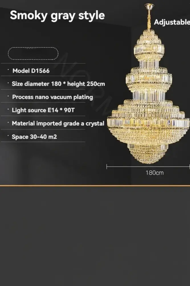 Luxury Hollow Crystal Pendant Chandelier for Villa and Hotel Lobby Smoky D180XH250CM / Warm light Chandelier
