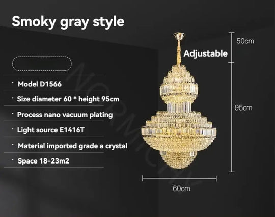 Luxury Hollow Crystal Pendant Chandelier for Villa and Hotel Lobby Smoky D60XH95CM / White light Chandelier