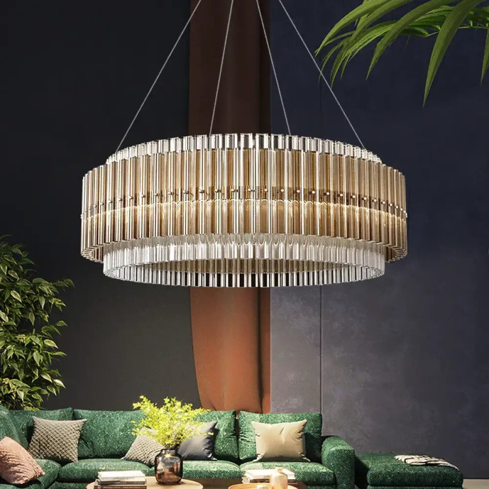 Luxury LED Chandelier for Living Room - Modern Round Glass Hanging Lamp in Gold - DecorGlobe