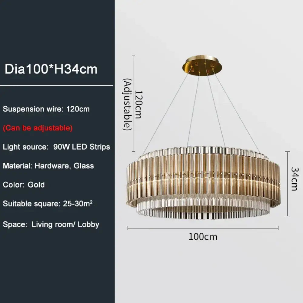 Luxury LED Chandelier for Living Room - Modern Round Glass Hanging Lamp in Gold - DecorGlobe