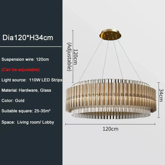 Luxury LED Chandelier for Living Room - Modern Round Glass Hanging Lamp in Gold - DecorGlobe