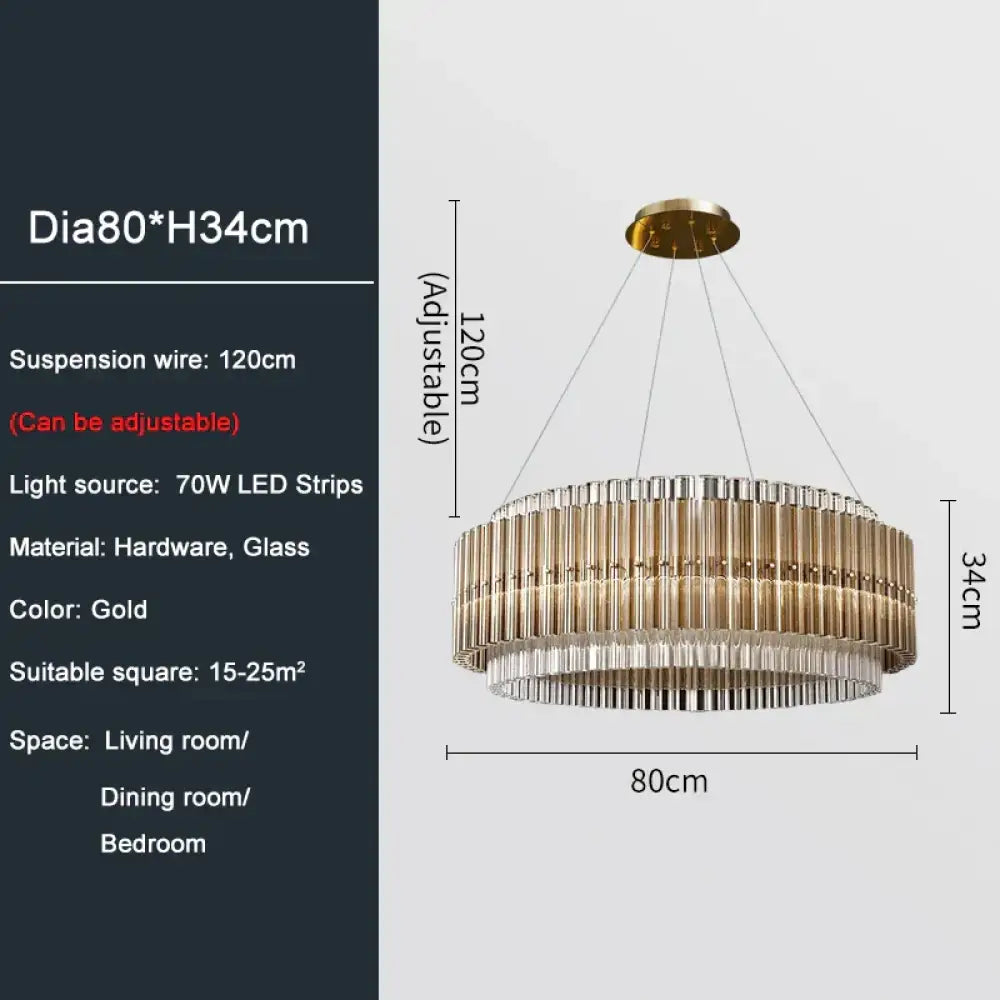 Luxury LED Chandelier for Living Room - Modern Round Glass Hanging Lamp in Gold - DecorGlobe