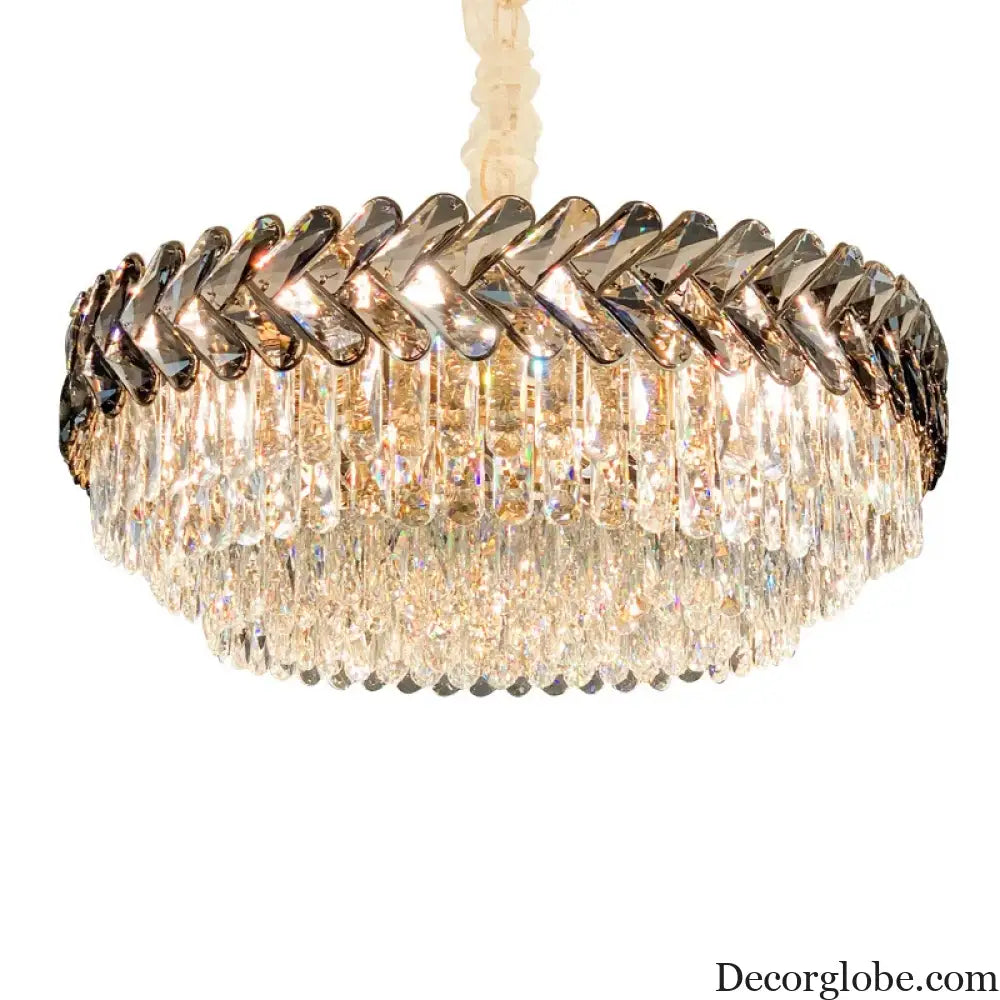 Luxury Living Room Crystal Chandelier - Elegance in Round Gold Design with LED Illumination - DecorGlobe