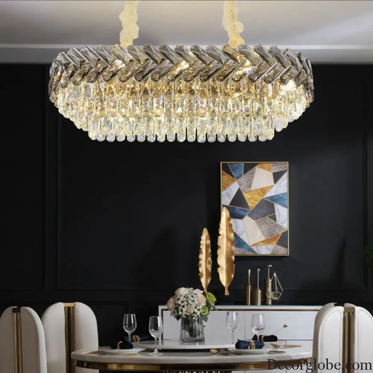 Luxury Living Room Crystal Chandelier - Elegance in Round Gold Design with LED Illumination - DecorGlobe