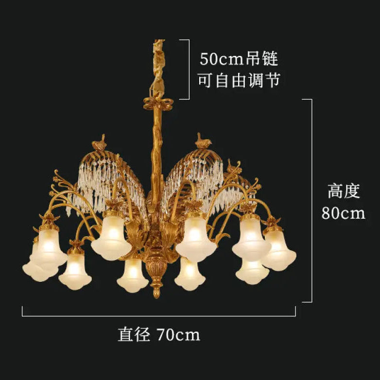 European-style copper Villa duplex building chandelier luxury French dewaxing copper lamp hotel engineering crystal