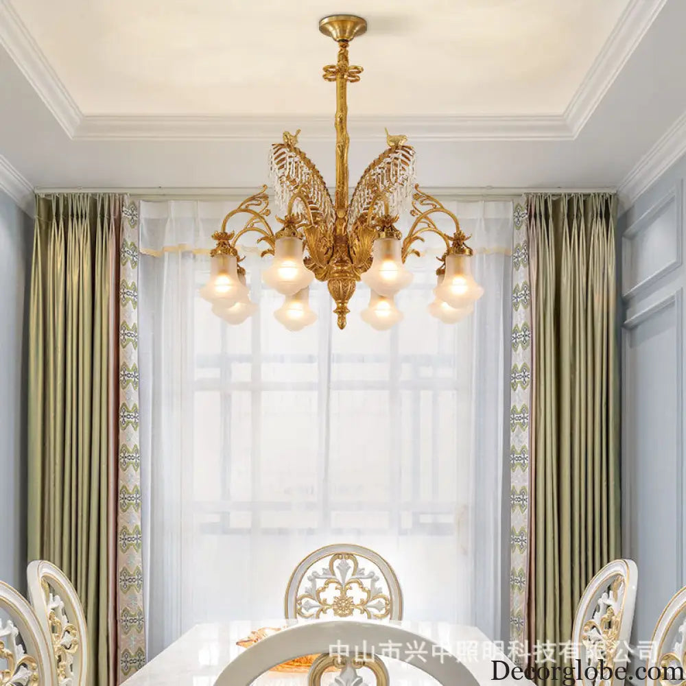 European-style copper Villa duplex building chandelier luxury French dewaxing copper lamp hotel engineering crystal