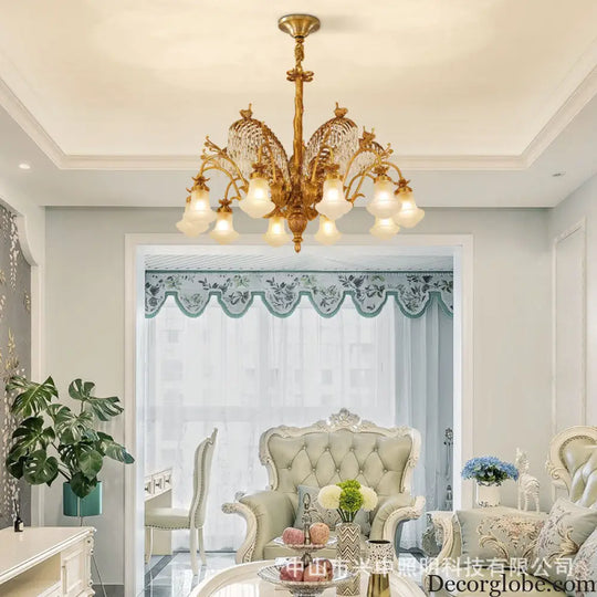 European-style copper Villa duplex building chandelier luxury French dewaxing copper lamp hotel engineering crystal