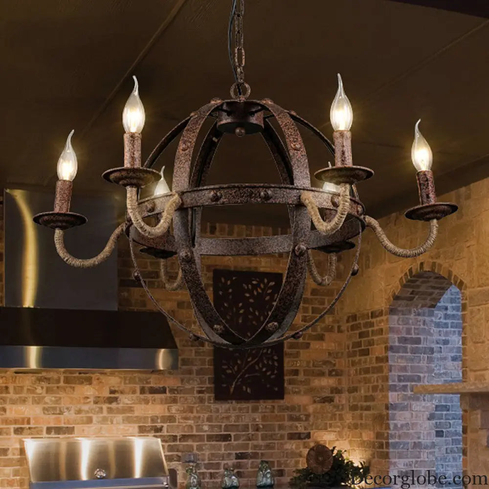 Metal Chandelier Lamp - Country Style 6-Light Pendant Lighting for Dining Room in Rust Rust