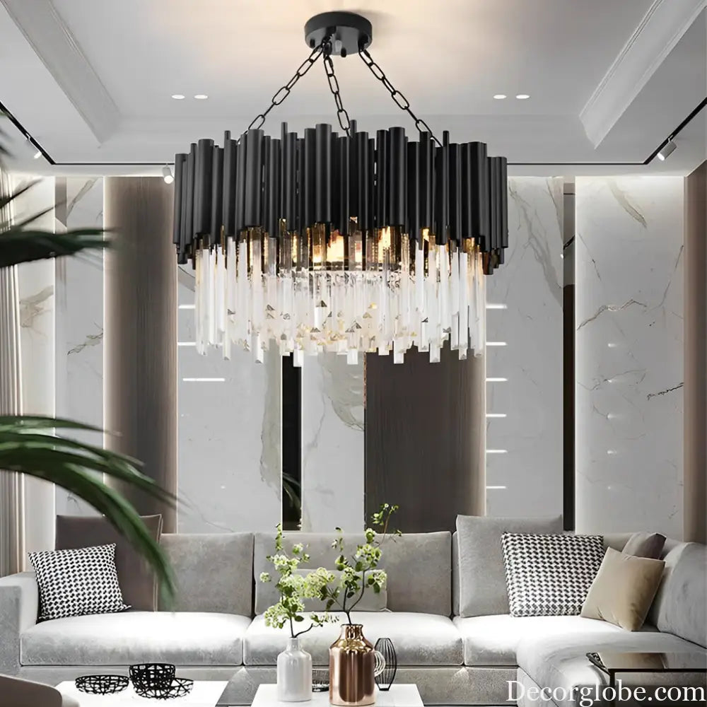 Circular Clear Crystal Metal Black Modern Chandelier Pendant Lamp Lighting > Ceiling lights > Chandeliers