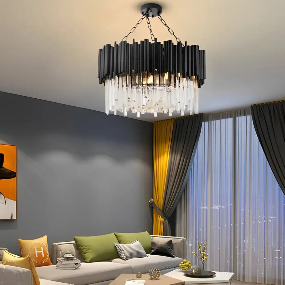 Circular Clear Crystal Metal Black Modern Chandelier Pendant Lamp Lighting > Ceiling lights > Chandeliers