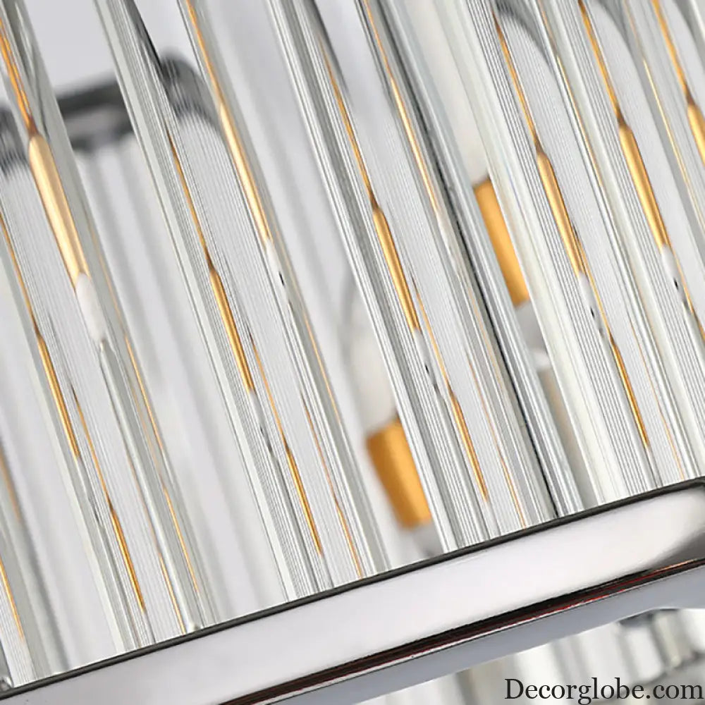 Hexagon Chrome Pendant Chandelier with Crystal - Modern Metal Hanging Lamp for Living Room Chrome