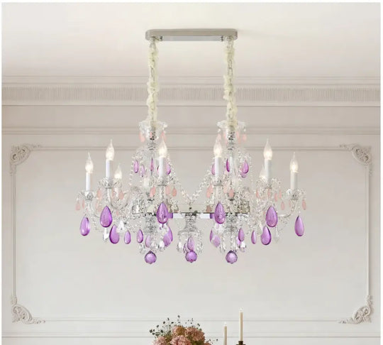 Modern Clear Purple Crystal Chandelier Lustre Crystal Chandelier Decora Candle 6arms Lustres De Cristal Chandelier AC