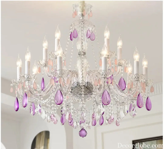 Modern Clear Purple Crystal Chandelier Lustre Crystal Chandelier Decora Candle 6arms Lustres De Cristal Chandelier AC