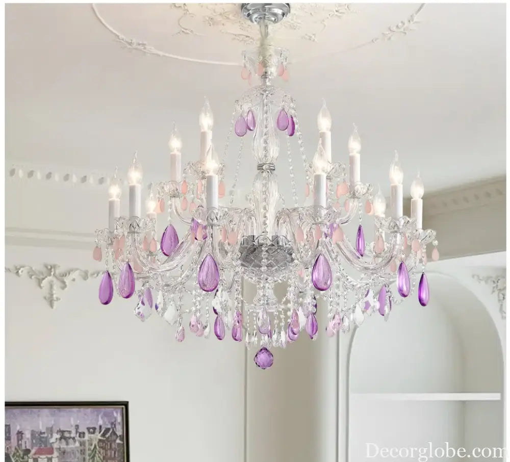 Modern Clear Purple Crystal Chandelier Lustre Crystal Chandelier Decora Candle 6arms Lustres De Cristal Chandelier AC