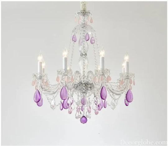 Modern Clear Purple Crystal Chandelier Lustre Crystal Chandelier Decora Candle 6arms Lustres De Cristal Chandelier AC