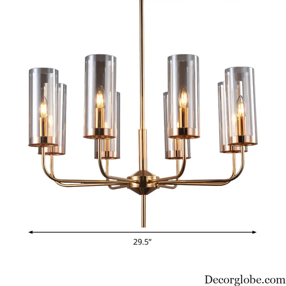 Cognac Glass Cylinder Chandelier: Modern 8 Bulb Pendant Ceiling Light for Dining Room Cognac
