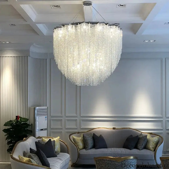 Modern Crystal Chandelier - Luxury Staircase Illumination with Chrome Accents and LED Elegance - DecorGlobe