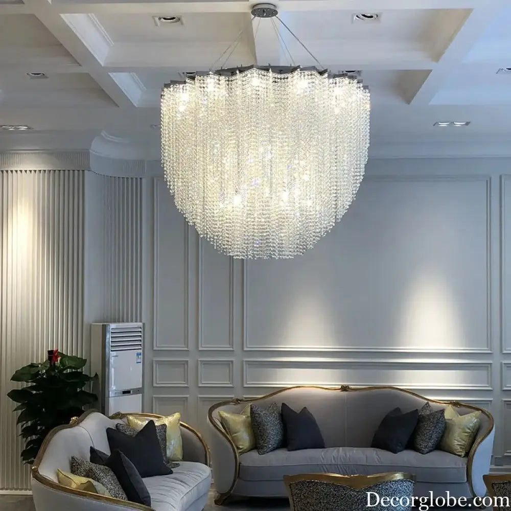 Modern Crystal Chandelier - Luxury Staircase Illumination with Chrome Accents and LED Elegance - DecorGlobe