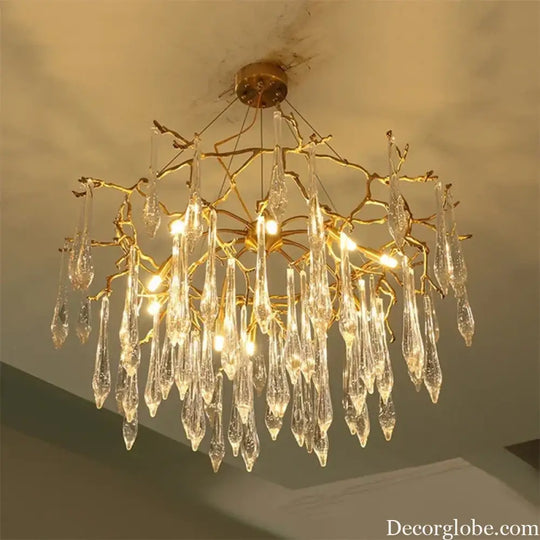 Modern Crystal Chandeliers - Luxury Living and Dining Room Lighting with Bar Design, Featuring Branch Pendant Lights and Crystal Water Drop Accents - DecorGlobe