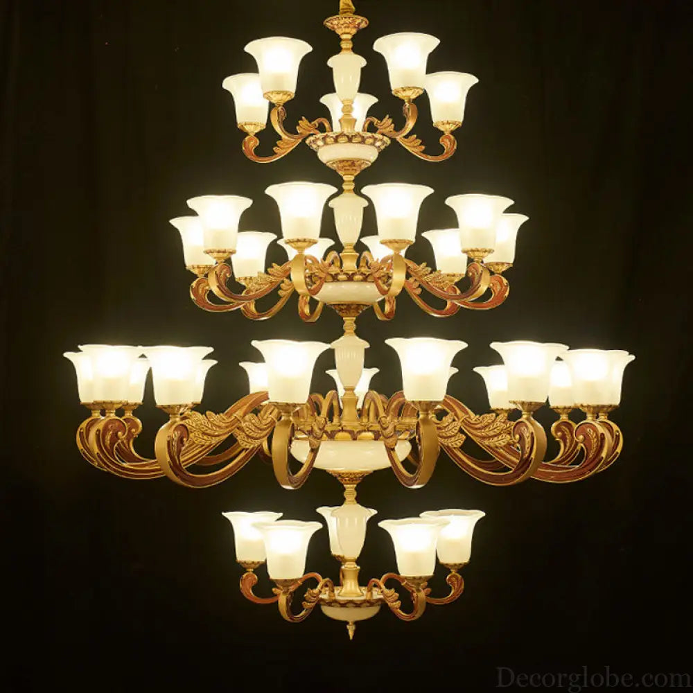 Gold Pendant Chandelier with Frosted Glass for Modern Bedroom Lighting