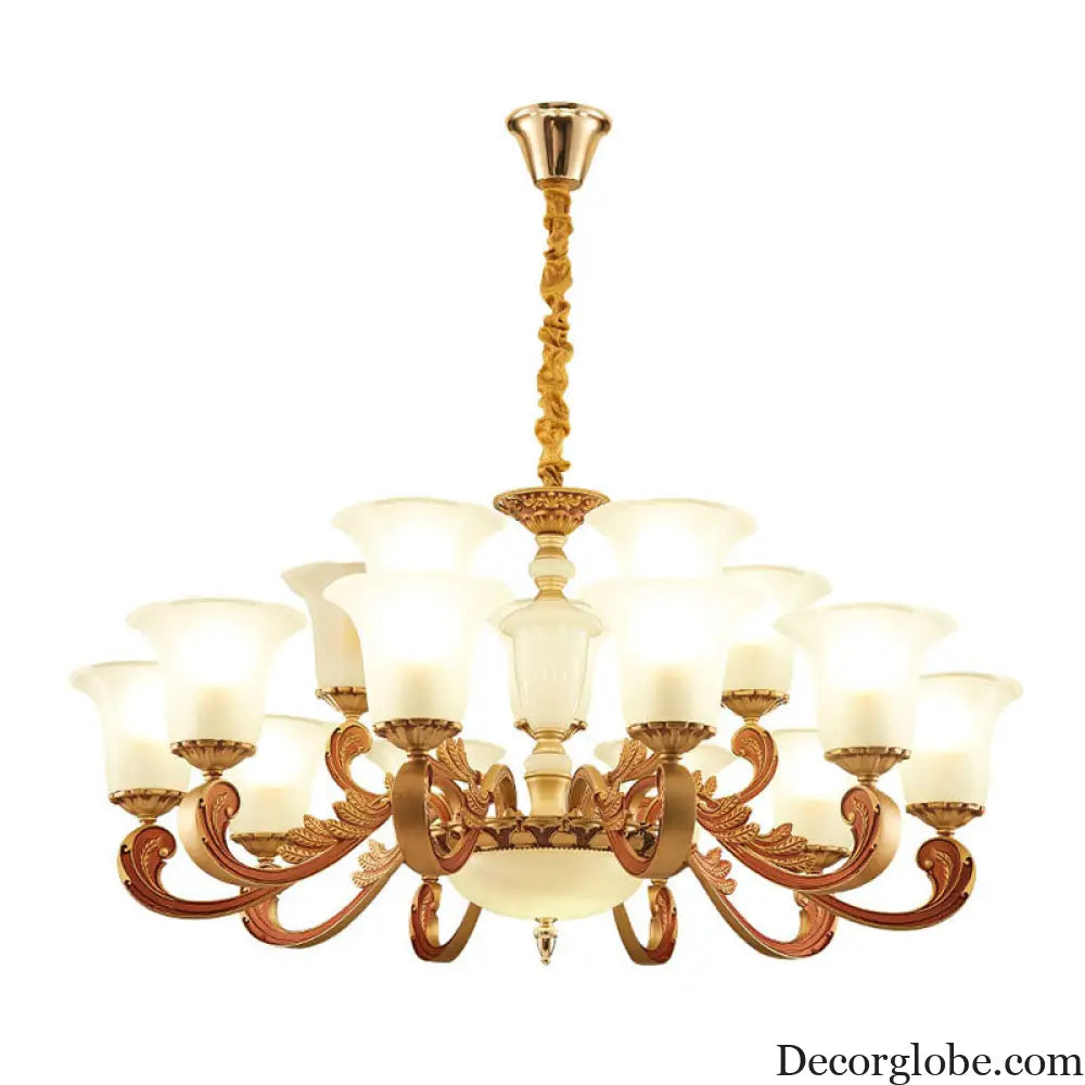 Gold Pendant Chandelier with Frosted Glass for Modern Bedroom Lighting