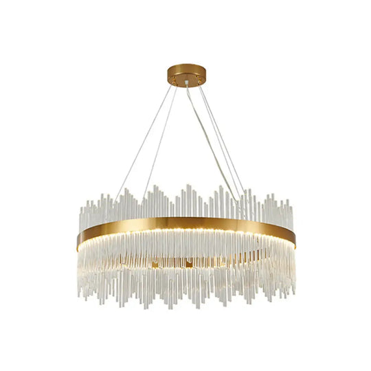 Adjustable Glass Crystal Drum Chandelier Pendant Light for Modern Living Rooms Gold / 31.5’’ / Round