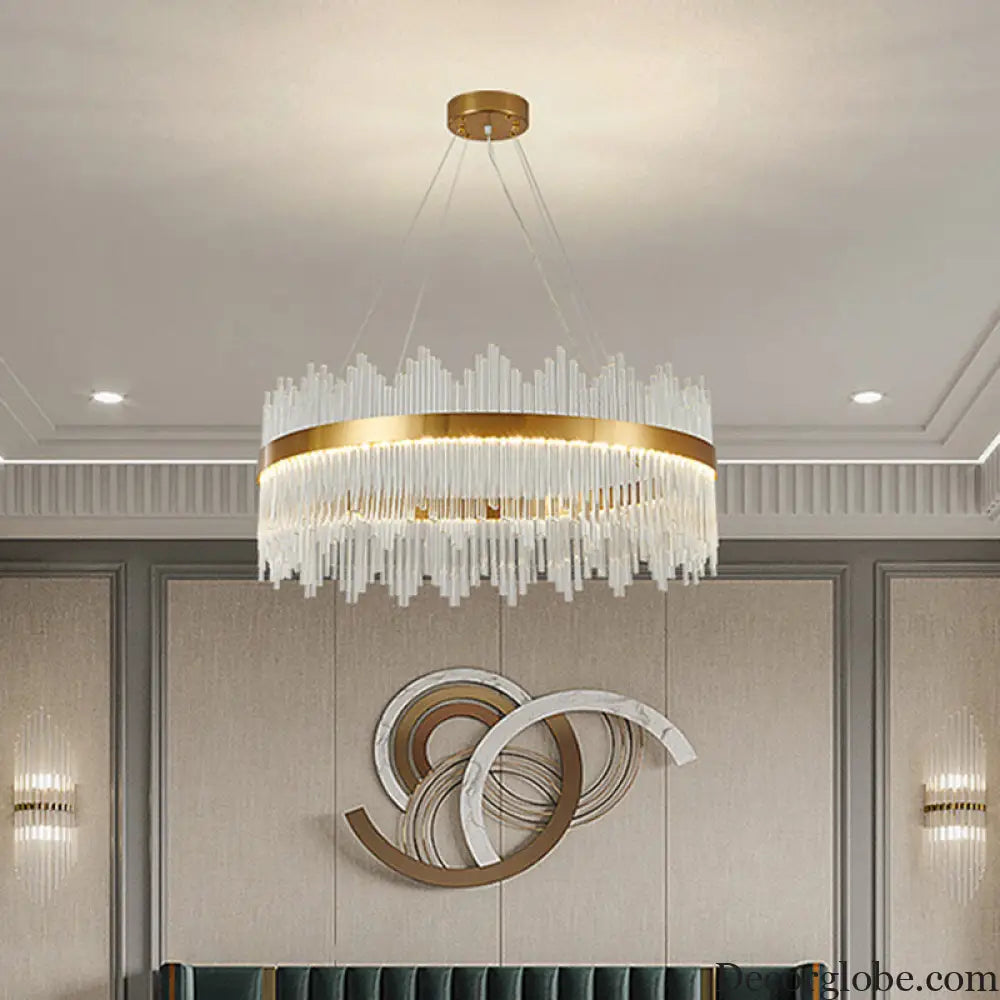 Adjustable Glass Crystal Drum Chandelier Pendant Light for Modern Living Rooms