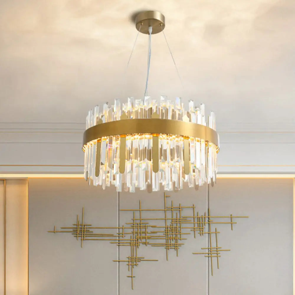 Modern Cut Crystal LED Gold Drum Chandelier for Dining Room Gold