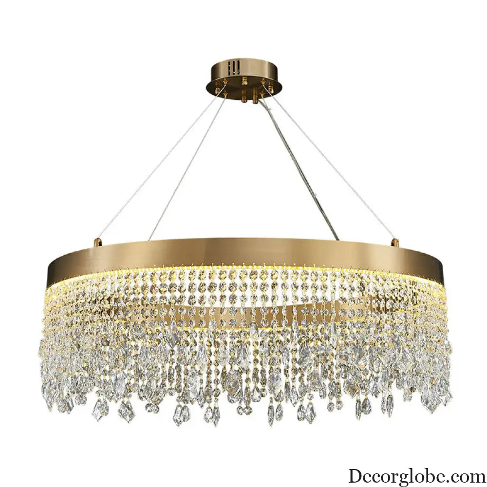 Modern LED Chandelier with Crystal Drapes and Stainless Steel Ring Shape